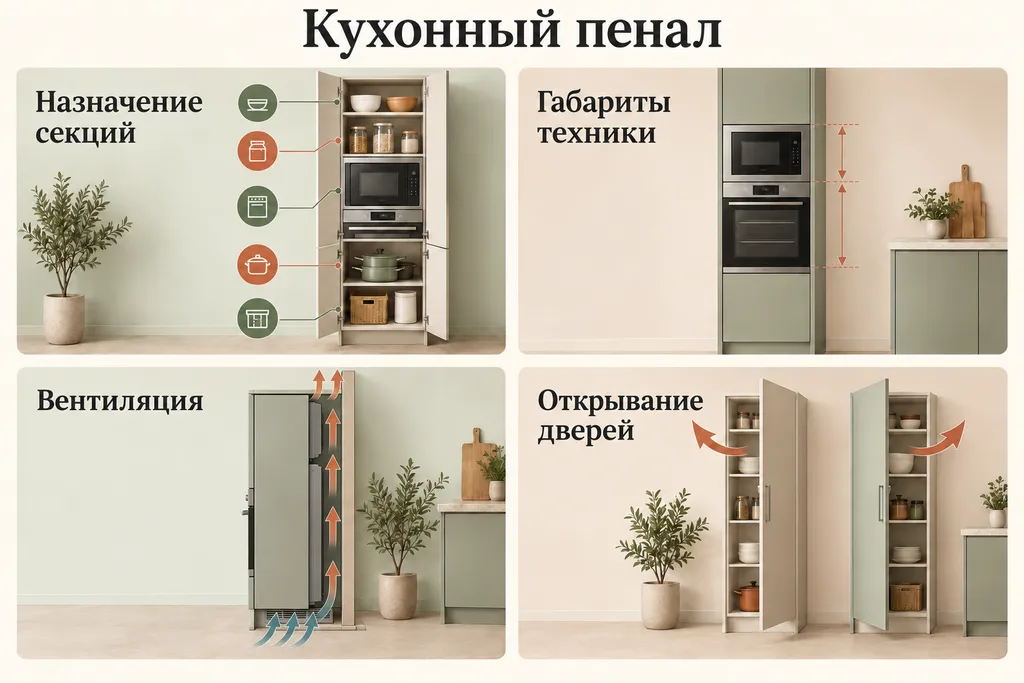 Инфографика: Назначение секций, Габариты техники, Вентиляция, Открывание дверей