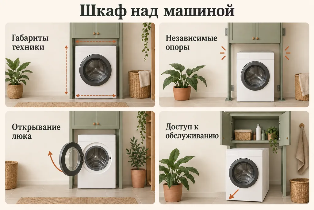 Инфографика: Габариты техники, Независимые опоры, Открывание люка, Доступ к обслуживанию