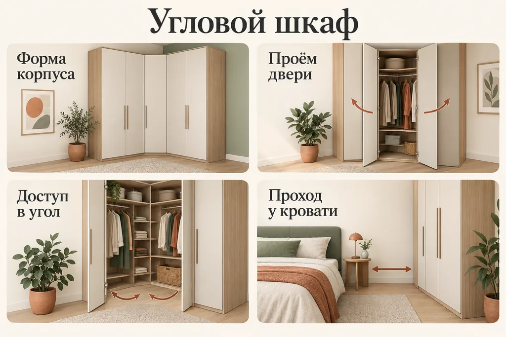 Инфографика: Форма корпуса, Проём двери, Доступ в угол, Проход у кровати